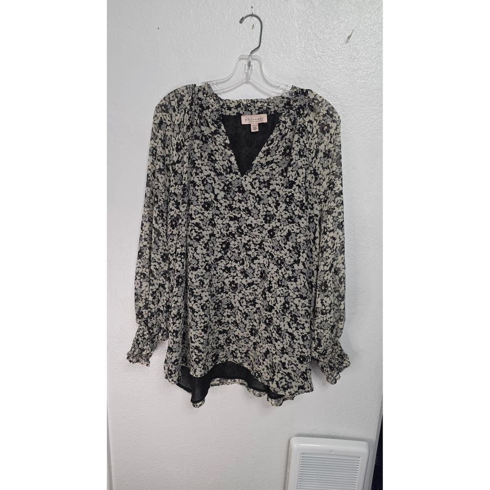 Philosophy Floral Blouse Woman 3X Black White Excellent